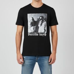 Black Graphic T-Shirt with White Print